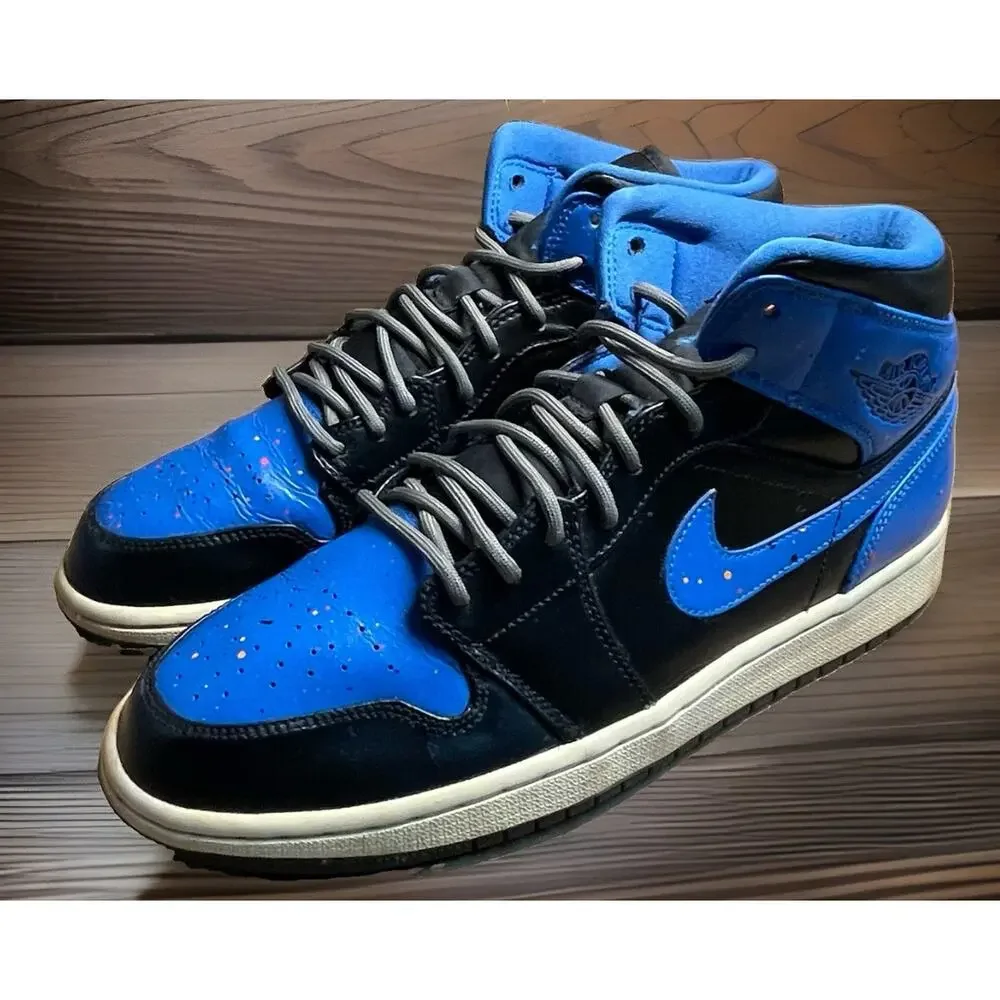 Nike Air Jordan Royal Blue and Black Splatter Mid Mens Size 9.5 Fast Shipping
